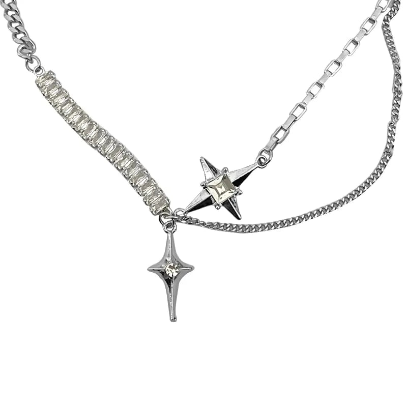 Shiny Rhinestone Star Cross Necklace